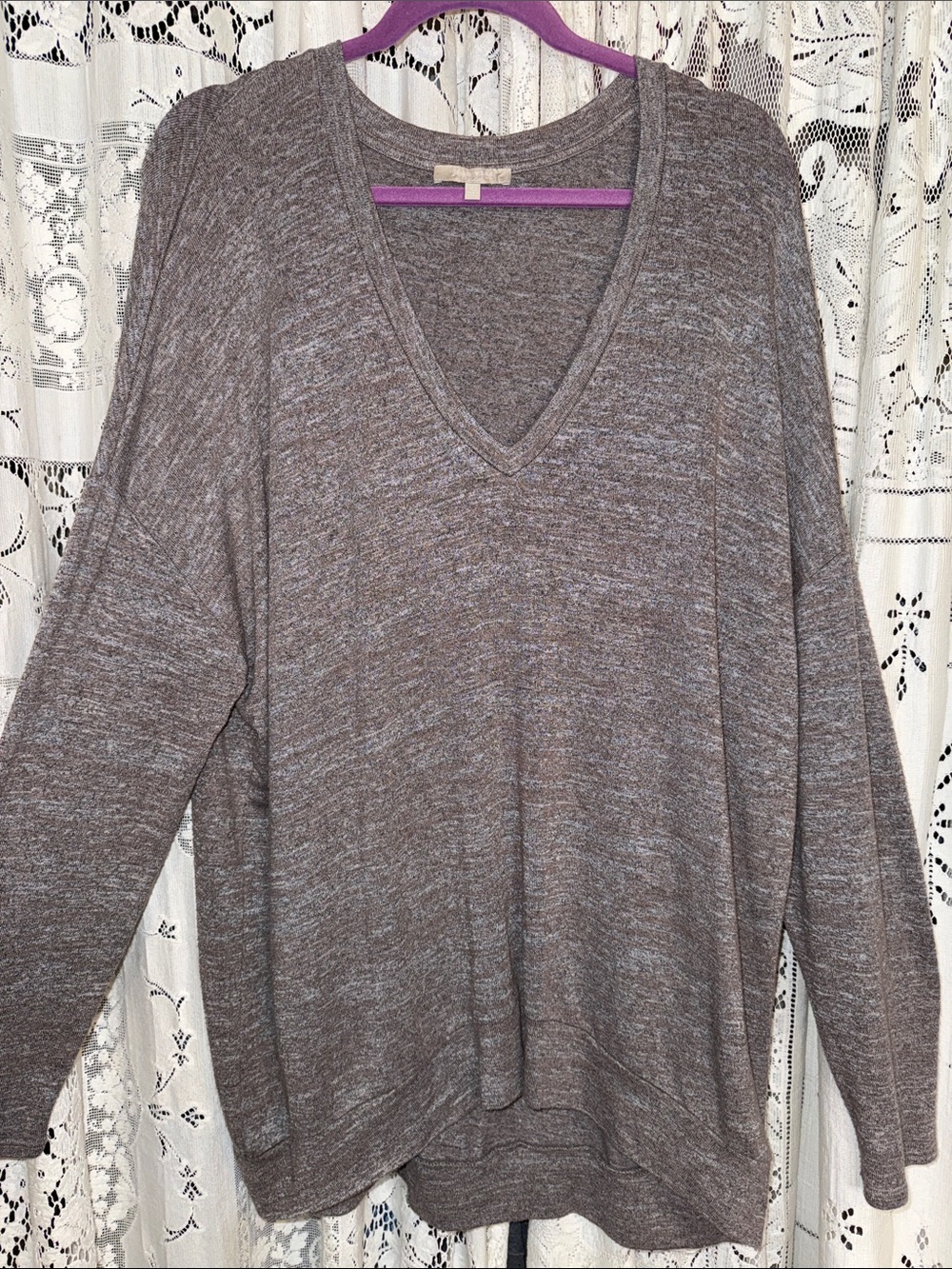 Joan Vass Brown Heather V-Neck Sweater oversized